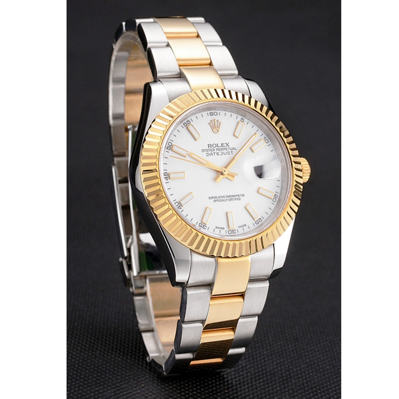 Aaa fake watches Two Swiss Datejust Tone Steel Case Gold Rolex Dial White Stainless Bracelet 0711